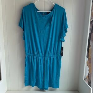 New York & Company Blue Relaxed Ruffled short jumpsuit
